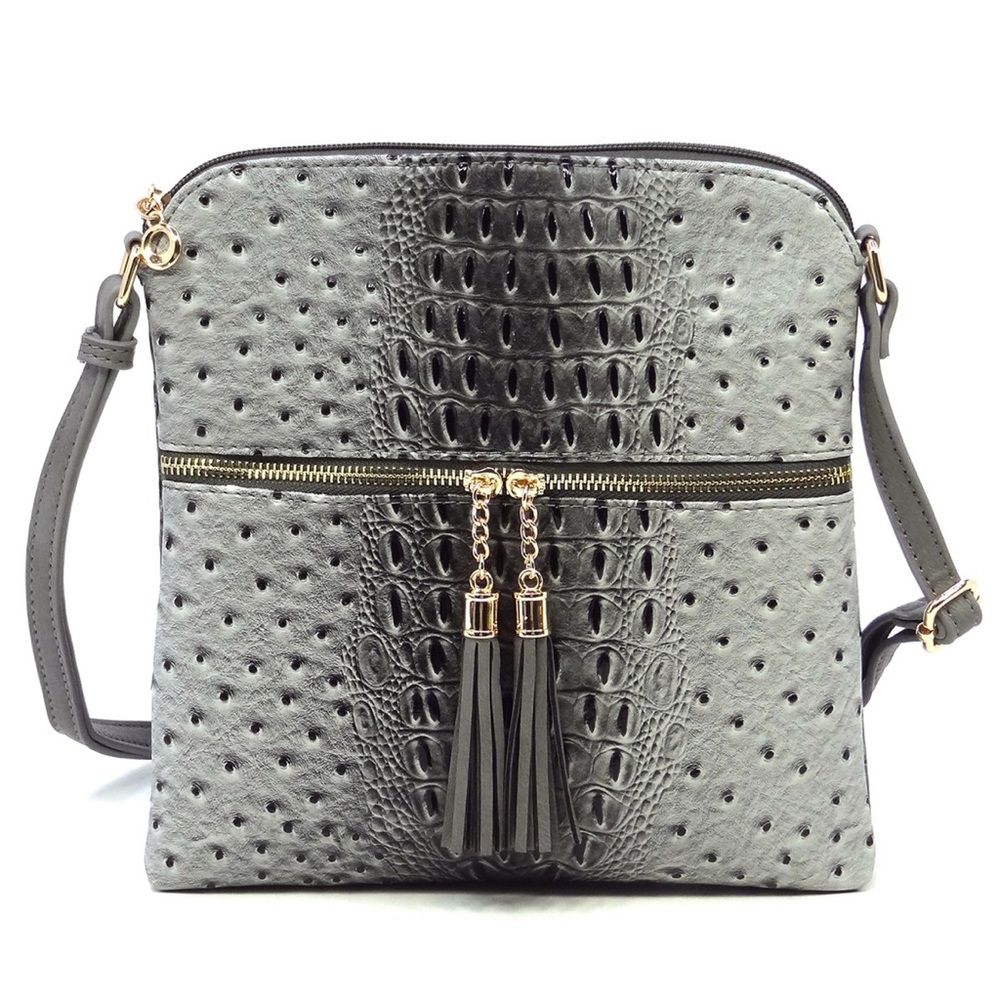 Vibrant Vegan Crocodile Animal Print Leather Crossbody Handbag - Picture 3 of 6
